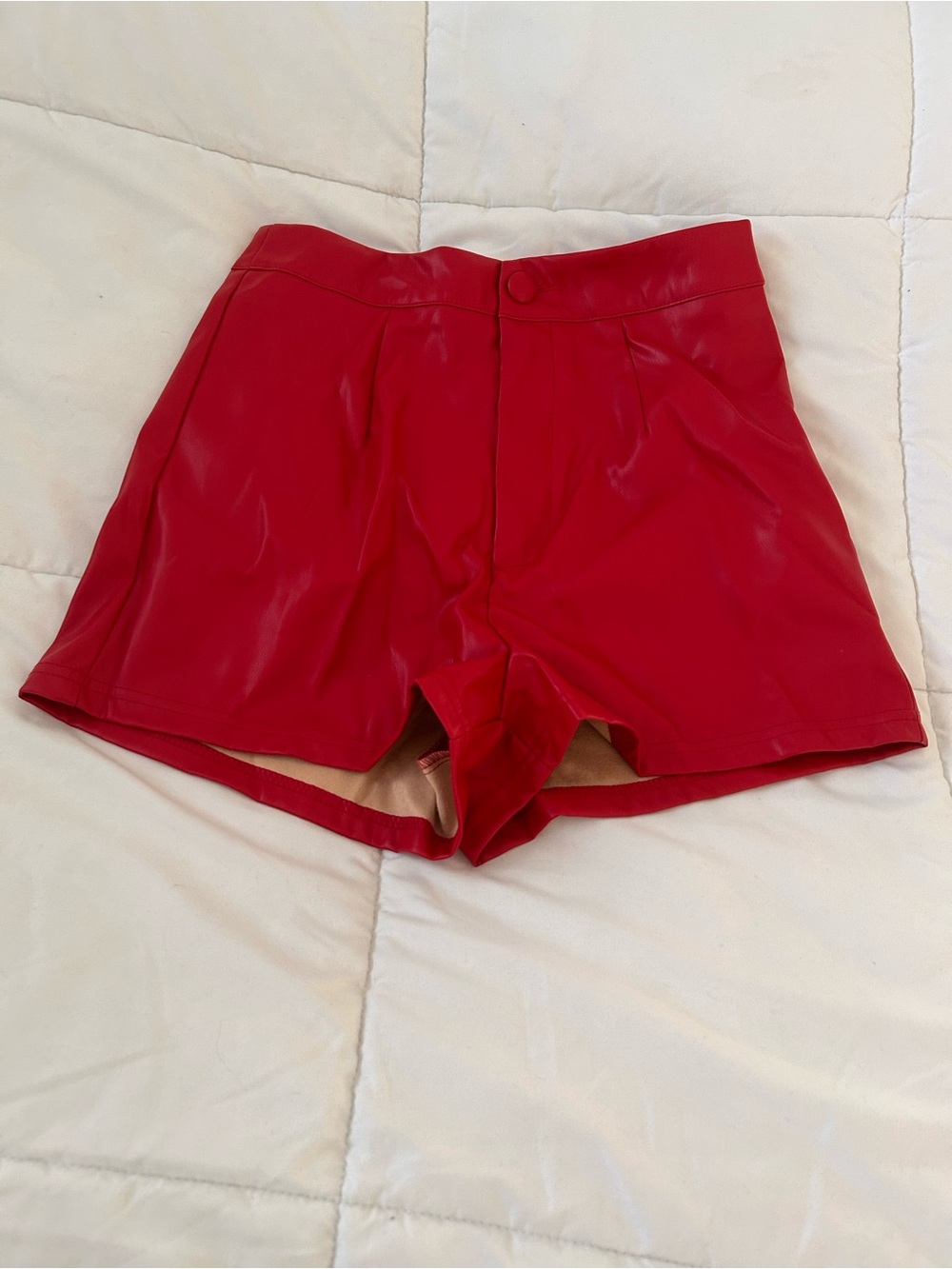 SHEIN Red High Waist Faux Leather Shorts
